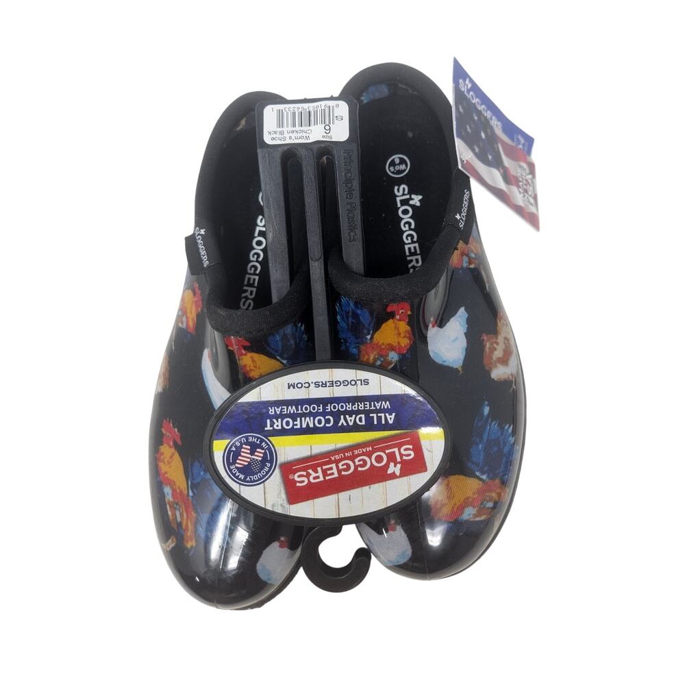 NEW Sloggers 6 Garden Clog Chicken Black Floral Waterproof Outdoor Comfort Farm